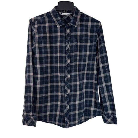 Travis Mathew Braden Flannel Button Up Shirt Mens Large Blue Plaid Soft Feel - Picture 1 of 10
